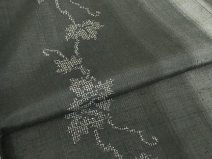 平和屋着物●真綿結城紬　手織　おく玉　唐草間道　証紙付き　80亀甲　正絹　逸品　未使用　DABC3592az