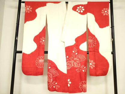 平和屋着物●振袖用長襦袢　袷　絞り　桐菊文　正絹　逸品　DABC3569az
