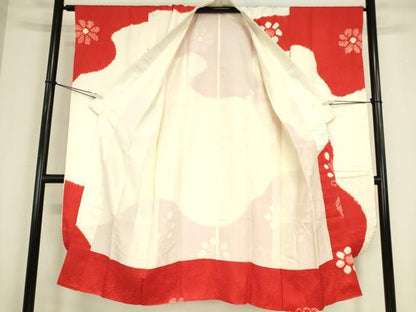平和屋着物●振袖用長襦袢　袷　絞り　桐菊文　正絹　逸品　DABC3569az