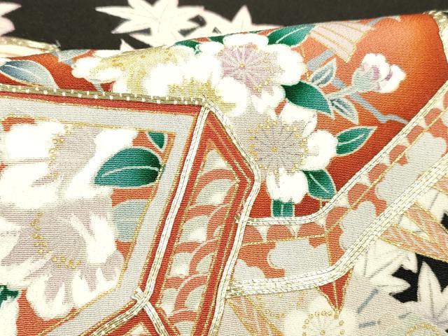 平和屋着物■豪華黒留袖　駒刺繍　貝桶花鳥文　金彩　正絹　逸品　DABC8758cm