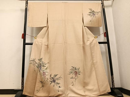 平和屋着物●訪問着　手描き　草花文　暈し染め　銀彩　正絹　逸品　未使用　AABG9023ph