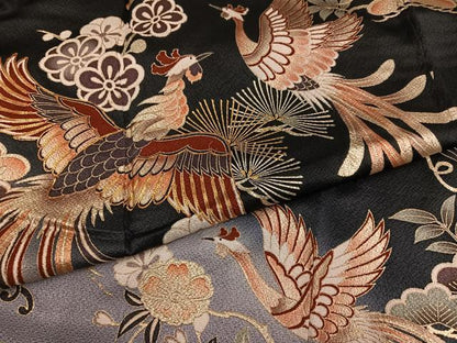 平和屋着物●訪問着　駒刺繍　松竹梅鳳凰文　暈し染め　黒地　金彩　正絹　逸品　AABG9020ph