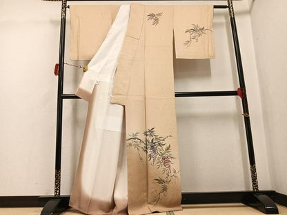 平和屋着物●訪問着　手描き　草花文　暈し染め　銀彩　正絹　逸品　未使用　AABG9023ph