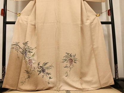平和屋着物●訪問着　手描き　草花文　暈し染め　銀彩　正絹　逸品　未使用　AABG9023ph