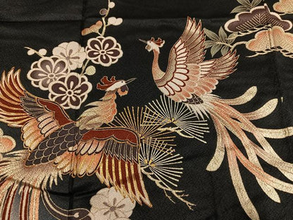 平和屋着物●訪問着　駒刺繍　松竹梅鳳凰文　暈し染め　黒地　金彩　正絹　逸品　AABG9020ph