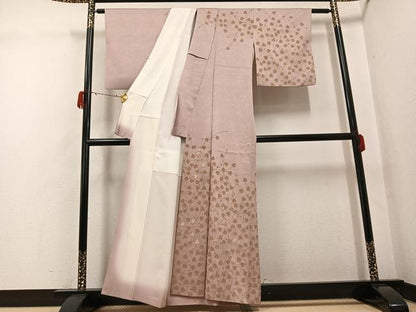 平和屋着物●銀座きしや　訪問着　刺繍　葉尽くし　金彩　たとう紙付き　正絹　逸品　AABG9024ph