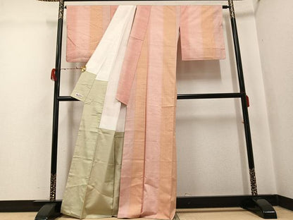 平和屋着物●紅花紬　米沢　間道　やまと誂製　正絹　逸品　AABG9047ph