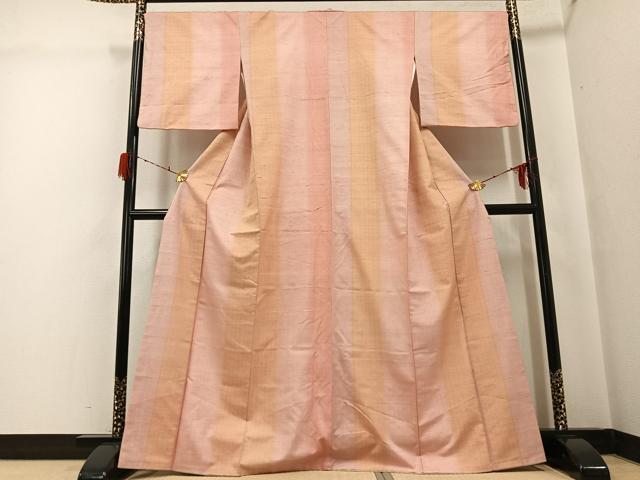 平和屋着物●紅花紬　米沢　間道　やまと誂製　正絹　逸品　AABG9047ph
