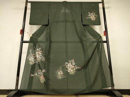 平和屋着物＊夏物 訪問着 絽 草花文 正絹 逸品 AABG9135jd