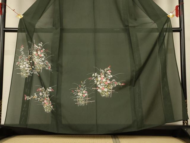 平和屋着物＊夏物 訪問着 絽 草花文 正絹 逸品 AABG9135jd