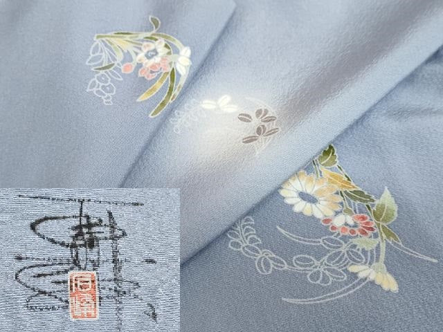 平和屋着物●京加賀友禅　百貫石峰　小紋　草花丸文　蛍暈し　正絹　逸品　未使用　DABC2558ud