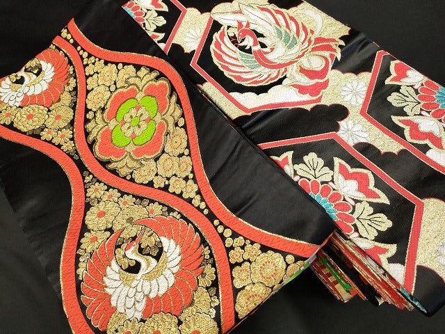 平和屋本店■子供帯 まとめて 35点 鳳凰 鶴 蝶 折り鶴 松竹梅 花柄 七宝 アンティーク 金銀糸 など 着用可能多数 未使用品あり ppp3516