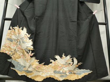 平和屋着物■豪華黒留袖　立波飛鶴枝梅文　金彩　正絹　逸品　CABE4016ou