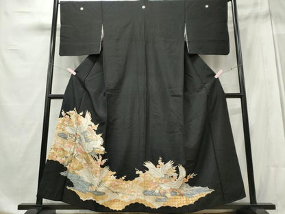 平和屋着物■豪華黒留袖　立波飛鶴枝梅文　金彩　正絹　逸品　CABE4016ou