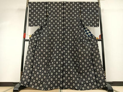 平和屋着物●久留米絣　単衣　吉祥花文　綿　逸品　AABG4715fy