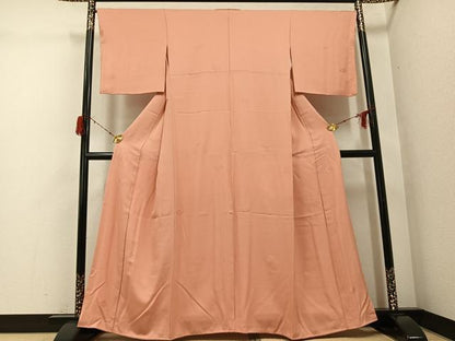 平和屋着物●上質な色無地　花菱地紋　赤香色　正絹　逸品　AABG9541ph