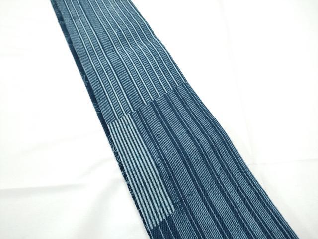 平和屋着物●男性　両面　角帯　紬地　藍　型染め　更紗花文　正絹　逸品　CABE4408hy