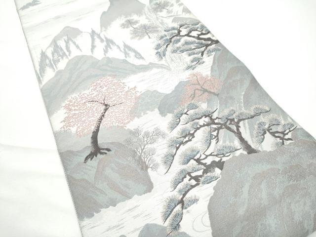平和屋着物●本場筑前博多織　草木染　手織工房　染匠：小森久 両面 全通柄袋帯 風景文 証紙・たとう紙付き 上代38万 正絹 逸品 CABE4457hy