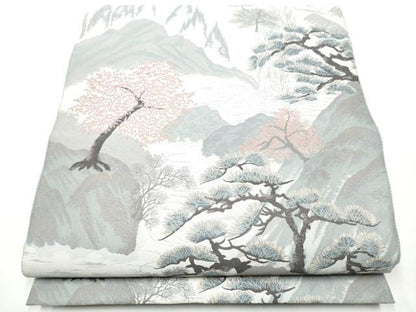 平和屋着物●本場筑前博多織　草木染　手織工房　染匠：小森久 両面 全通柄袋帯 風景文 証紙・たとう紙付き 上代38万 正絹 逸品 CABE4457hy