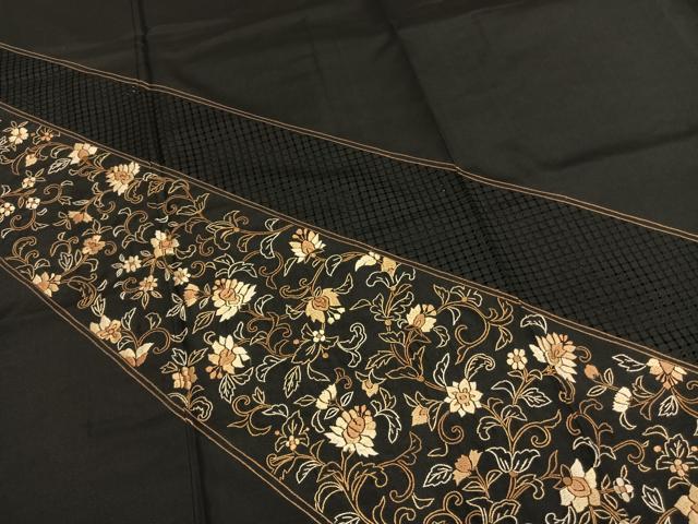 平和屋着物●訪問着　本場大島紬　染大島　総刺繍　花唐草文　黒地　正絹　逸品　AABG4725fy