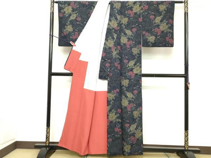 平和屋着物■上質な紬　草花文　正絹　逸品　DABD2740cd