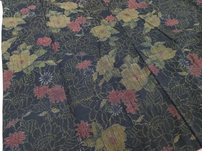 平和屋着物■上質な紬　草花文　正絹　逸品　DABD2740cd