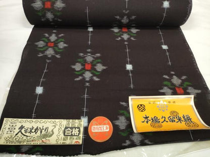 平和屋着物●久留米絣　反物　着尺　花間道　野村織物謹製　証紙付き　綿　逸品　未使用　DABC1920zzz