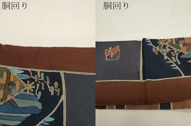 平和屋着物●全通柄九寸名古屋帯　風景文　金彩　鬼しぼ縮緬　正絹　逸品　CABE3731dy