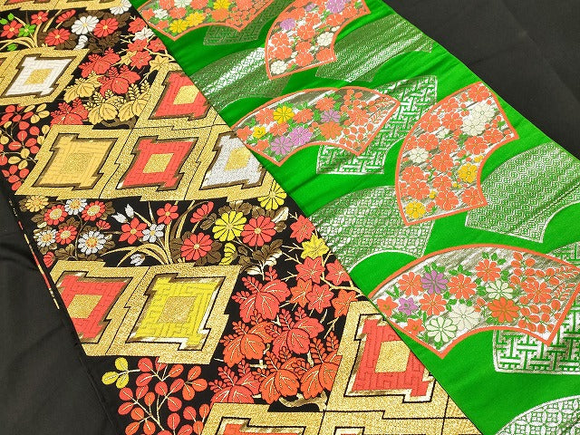 平和屋本店■子供帯 まとめて 35点 鶴 孔雀 蝶 松竹梅 花柄 七宝 金銀糸 など 着用可能多数 未使用品あり se3996