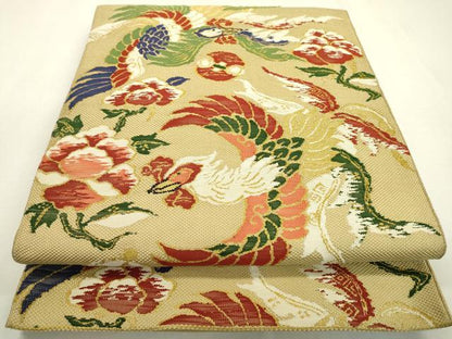 平和屋着物▼太鼓柄　本袋帯　唐織　鳳凰花文　金糸　正絹　逸品　DABC6957fe