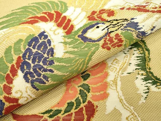 平和屋着物▼太鼓柄　本袋帯　唐織　鳳凰花文　金糸　正絹　逸品　DABC6957fe