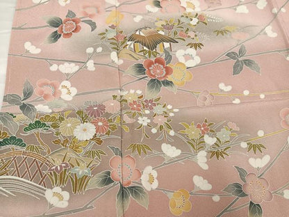 平和屋着物●訪問着　友禅　風景枝花文　暈し染め　正絹　逸品　AABG9583ph