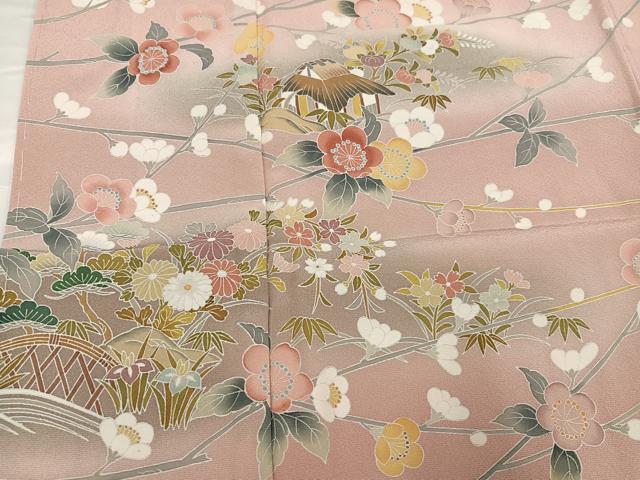平和屋着物●訪問着　友禅　風景枝花文　暈し染め　正絹　逸品　AABG9583ph