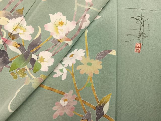 平和屋着物●京加賀友禅　百貫石峰 　訪問着　枝花文　暈し染め　正絹　逸品　AABH0416ph