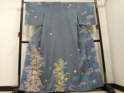 平和屋着物●創業460年・千總　訪問着　草花文　暈し染め　金彩　三越扱い　正絹　逸品　AABH0417ph