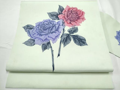 平和屋着物●塩瀬　九寸名古屋帯　ろうけつ染　薔薇　正絹　逸品　CABE4478hy