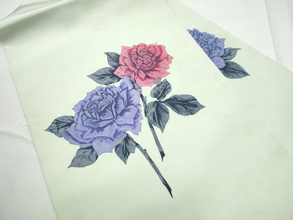 平和屋着物●塩瀬　九寸名古屋帯　ろうけつ染　薔薇　正絹　逸品　CABE4478hy