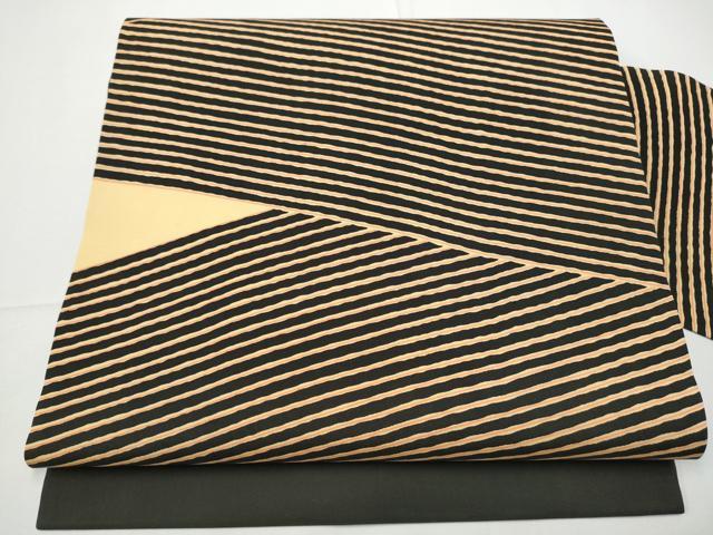 平和屋着物●塩瀬　全通柄　九寸名古屋帯　斜線文　黒地　正絹　逸品　CABE4519hy