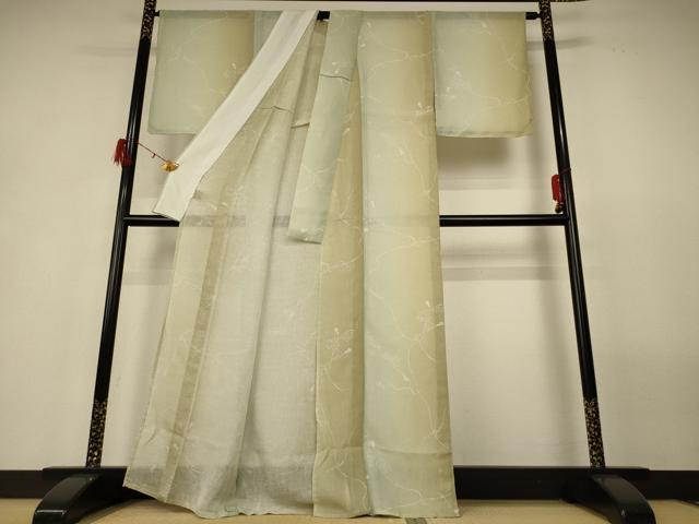 平和屋着物＊夏物 小紋 紗 蔦の葉文 暈し染め 洗える着物 AABG9148jd