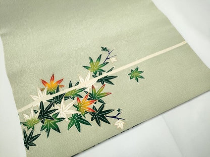 平和屋着物●浦野理一　金彩友禅　九寸名古屋帯　紅葉柄　金彩　鬼しぼ縮緬　たとう紙付き　正絹　逸品　CABE0322hy