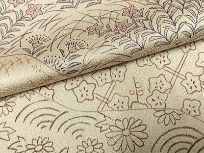 平和屋着物●訪問着　手描き　草花文　鈴乃屋扱い　正絹　逸品　AABH0484fy