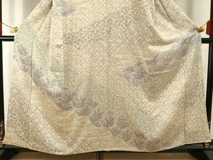 平和屋着物●訪問着　手描き　草花文　鈴乃屋扱い　正絹　逸品　AABH0484fy