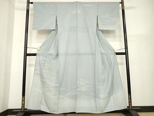 平和屋着物＊夏物 訪問着 絽 立波文 暈し染め 銀彩 正絹 逸品 AABG9660ck