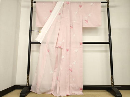 平和屋着物＊夏物　小紋　絽　草花文　洗える着物　未使用　AABG9657ck