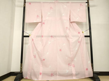 平和屋着物＊夏物　小紋　絽　草花文　洗える着物　未使用　AABG9657ck
