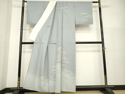 平和屋着物＊夏物 訪問着 絽 立波文 暈し染め 銀彩 正絹 逸品 AABG9660ck