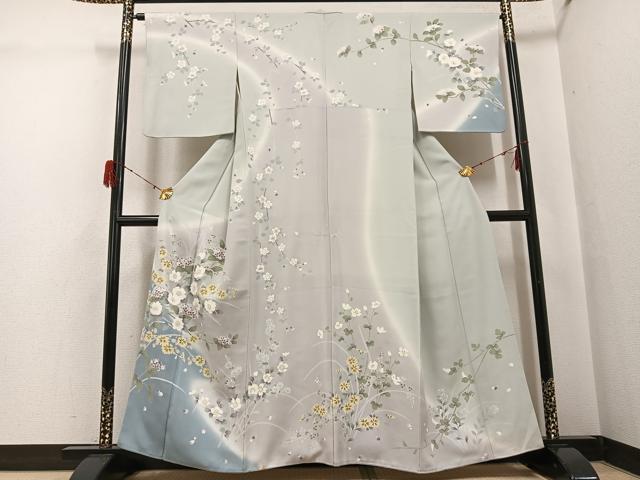 平和屋着物●訪問着　友禅　草花文　暈し染め　正絹　逸品　AABH0436ph
