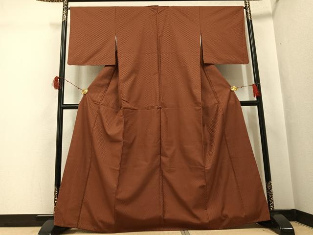 平和屋着物●山下八百子　本場黄八丈　紬　市松綾織　団十郎茶色　正絹　逸品　AABH0438ph
