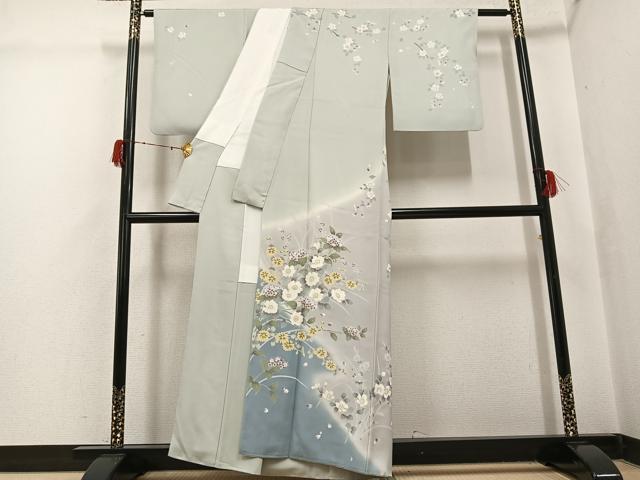 平和屋着物●訪問着　友禅　草花文　暈し染め　正絹　逸品　AABH0436ph