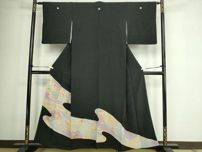 平和屋着物■豪華黒留袖　駒刺繍　流水文　暈し染め　正絹　逸品　DABD3214sf